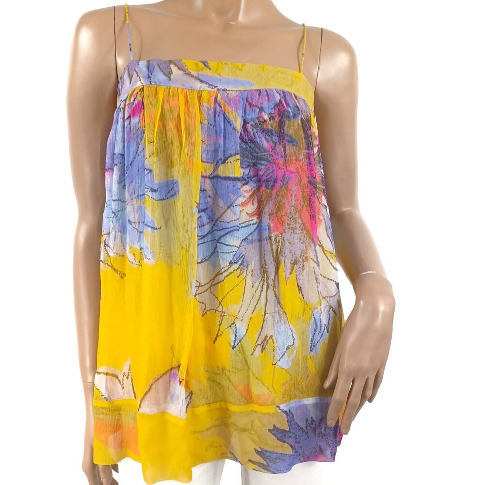 DIANE VON FURSTENBERG Tank Top Silk Chiffon Floral S Spaghetti Straps